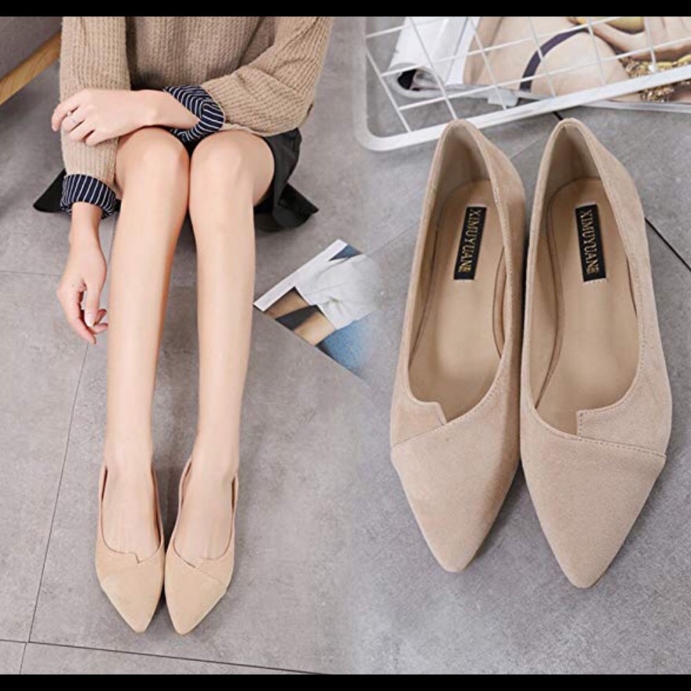 Pointy Ballerina Closed Flat Suede Shoes New